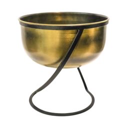 Ivyline Indoor Kensington Brass Metal Round Planter on Stand, H30cm W28cm in Metallics - thumbnail 2