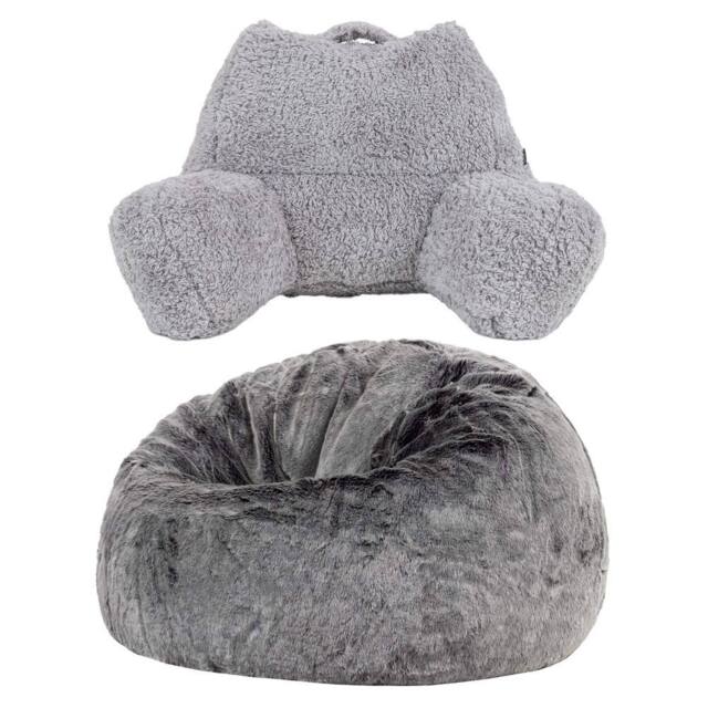 icon Cuddle Cushion & Kingston Faux Fur Classic Bean Bag in Grey - image 1