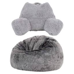 icon Cuddle Cushion & Kingston Faux Fur Classic Bean Bag in Grey - thumbnail 1