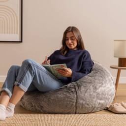 icon Cuddle Cushion & Kingston Faux Fur Classic Bean Bag in Grey - thumbnail 2