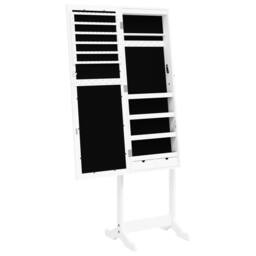 Berkfield Home Mirror Jewellery Cabinet with LED Lights Free Standing White - thumbnail 7