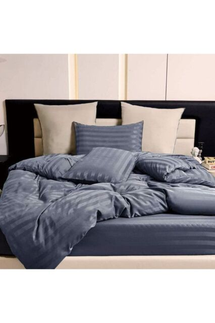 Luxury Satin Stripe Duvet Cover Set - Horizontal Striped Bedding Collection in Grey - Size: Single