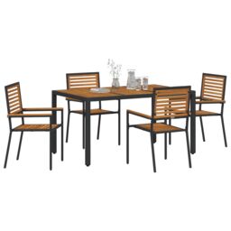 Berkfield Home 5 Piece Garden Dining Set Black Poly Rattan Acacia - thumbnail 3