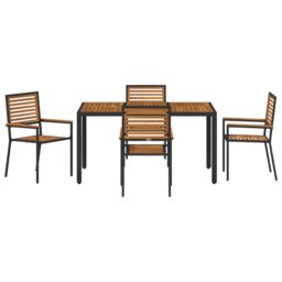 Berkfield Home 5 Piece Garden Dining Set Black Poly Rattan Acacia - thumbnail 7
