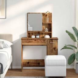 Berkfield Home Dressing Table with Mirror Old Wood 86.5x35x136 cm in Brown - thumbnail 3