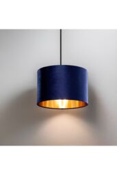CGC Lighting 'Nila' Luxury Navy Blue Velvet & Gold Inner Round Pendant Drum Ceiling Lamp Shade