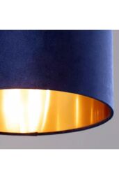 CGC Lighting 'Nila' Luxury Navy Blue Velvet & Gold Inner Round Pendant Drum Ceiling Lamp Shade - thumbnail 3