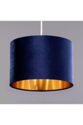 CGC Lighting 'Nila' Luxury Navy Blue Velvet & Gold Inner Round Pendant Drum Ceiling Lamp Shade - thumbnail 4