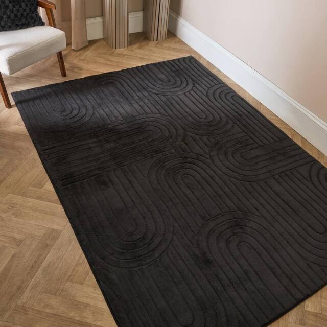 OHS Tufted Arches Rug Soft Floor Carpet Non Slip Area Mat in Black - Size: 120 cm x 170 cm - image 1