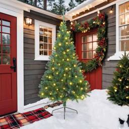 Berkfield Home Beautiful Artificial Pre-lit Christmas Tree Green 210 cm PVC - thumbnail 2