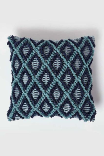 Homescapes Tula Handwoven Textured Navy & Teal Cushion - Size: 45 cm x 45 cm - image 1