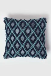 Homescapes Tula Handwoven Textured Navy & Teal Cushion - Size: 45 cm x 45 cm