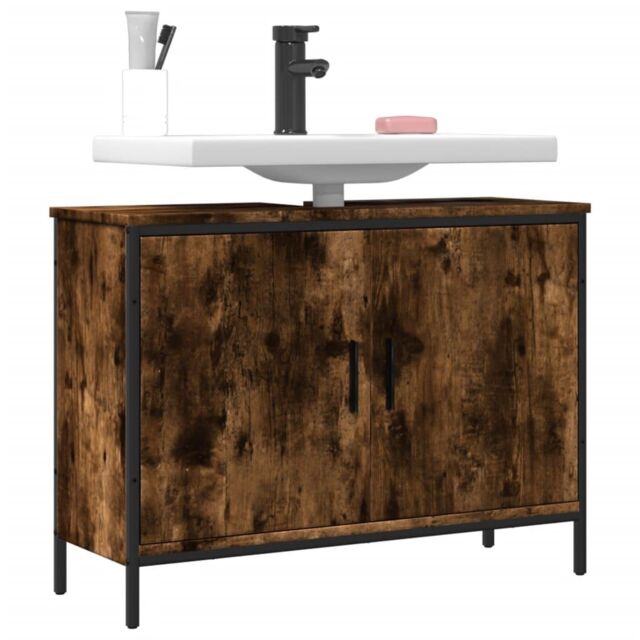 Berkfield Home Bathroom Sink Cabinet Smoked Oak 80x30x60 cm Engineered Wood in Brown - Size: 80 x 30 x 60 cm - image 1