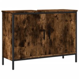 Berkfield Home Bathroom Sink Cabinet Smoked Oak 80x30x60 cm Engineered Wood in Brown - Size: 80 x 30 x 60 cm - thumbnail 2