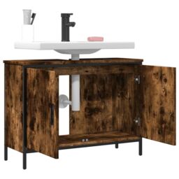 Berkfield Home Bathroom Sink Cabinet Smoked Oak 80x30x60 cm Engineered Wood in Brown - Size: 80 x 30 x 60 cm - thumbnail 4