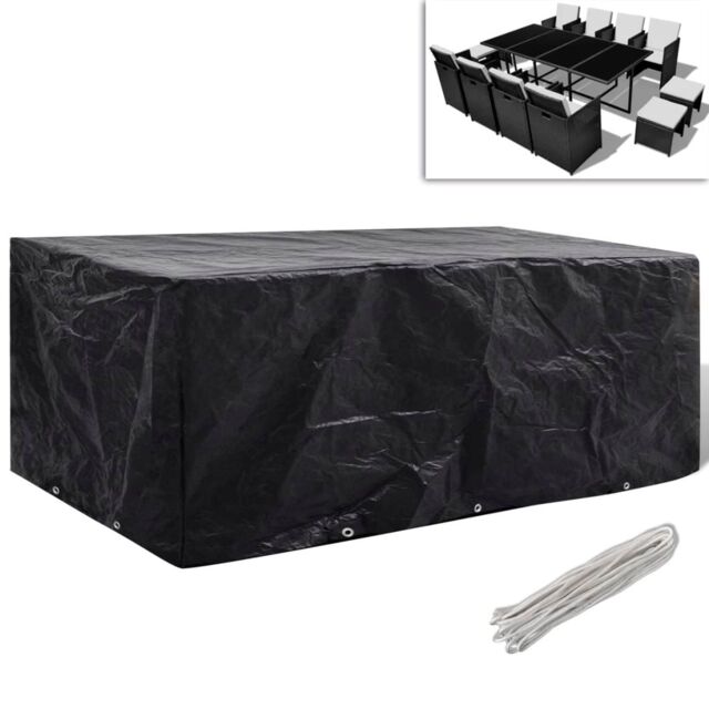 Berkfield Home Garden Furniture Cover 8 Person Poly Rattan Set 10 Eyelets 229x113cm in Black - Size: 229x113 cm - image 1
