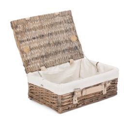 Red Hamper Wicker 35cm Antique Wash Split Willow Picnic Basket with Cotton Lining in White