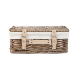 Red Hamper Wicker 35cm Antique Wash Split Willow Picnic Basket with Cotton Lining in White - thumbnail 4