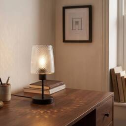Happy Homewares Modern Clear Dimpled Glass Table Lamp with Matte Black Stem & Base - thumbnail 6