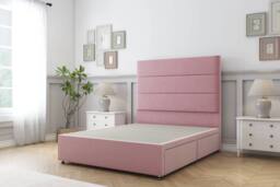 "Sloomy Texas Plush Divan Bed Base 2 Drawers Same Side - 54"" Headboard in Pink - Size: King"