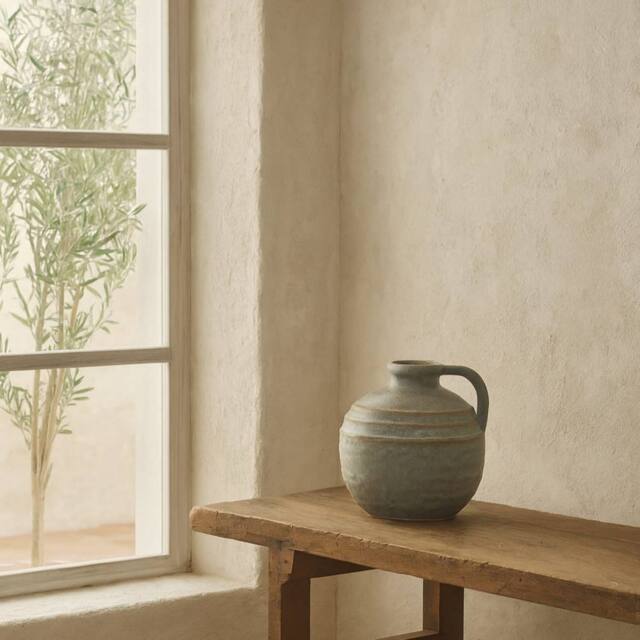 Wyld Haus Kala Large Rustic Ceramic Jug Vase with Handle in Grey - image 1
