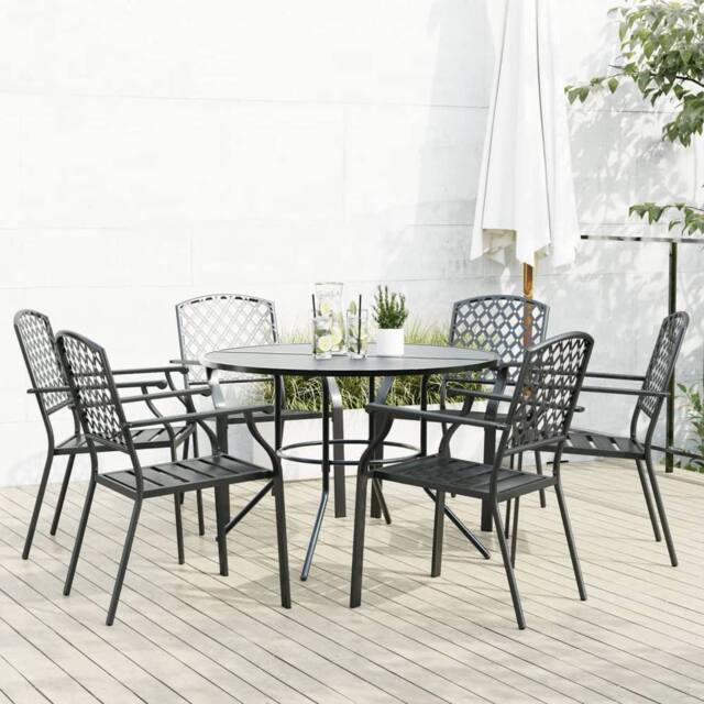 Berkfield Home Stackable Garden Chair Set 7 pcs Anthracite Powder-coated Steel in Black - image 1