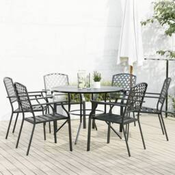 Berkfield Home Stackable Garden Chair Set 7 pcs Anthracite Powder-coated Steel in Black - thumbnail 1