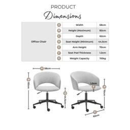 FurnitureboxUK Delaney Grey Fabric Swivel Office Chair - thumbnail 9