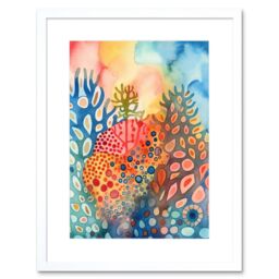 "Artery8 Wall Art Print Coral Reef Folk Art Watercolour Painting Artwork Framed 9X7 Inch in White - Size: W7"" x H9""" - thumbnail 1
