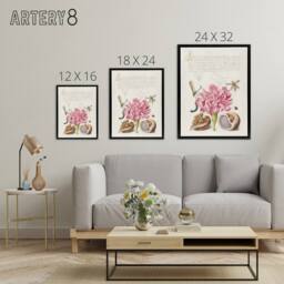 "Artery8 Carnation Walnut & Mollusk Calligraphy Framed Canvas Wall Art Print in White - Size: W12"" x H16""" - thumbnail 4