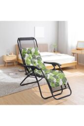 Living and Home Linen Sun Lounger Cushion with Banana Leaf Print for Garden & Patio in Green - thumbnail 2
