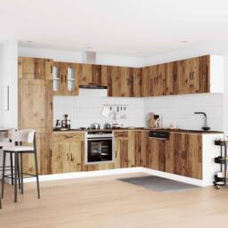Berkfield Home 14 Piece Kitchen Cabinet Set Kalmar Old Wood Engineered Wood in Brown - thumbnail 3