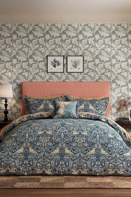 Morris & Co 'Bird' Cotton Duvet Cover Set in Blue - Size: Super King - image 1