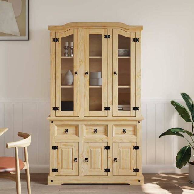 Berkfield Home Highboard Corona Brown 112x43x196 cm Solid Wood Mexican Pine in Light Tan - Size: 112 x 43 x 196 cm - image 1