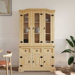 Berkfield Home Highboard Corona Brown 112x43x196 cm Solid Wood Mexican Pine in Light Tan - Size: 112 x 43 x 196 cm