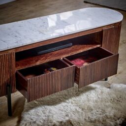 Indian Hub Opal TV Cabinet with Marble Top & Metal Legs - L40 x W140 x H50 cm in Brown - thumbnail 4