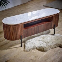 Indian Hub Opal TV Cabinet with Marble Top & Metal Legs - L40 x W140 x H50 cm in Brown - thumbnail 3