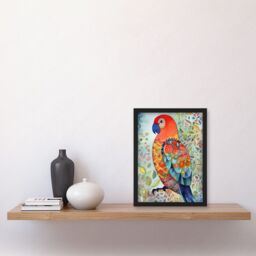 Artery8 Parrot Bird Portrait Folk Art Watercolour Painting Artwork Framed Wall Art Print A4 in Black - thumbnail 2