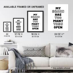 "Artery8 My Brain Has Too Many Tabs Open Funny Overthinker Wall Art Print in White - Size: W12"" x H16""" - thumbnail 3