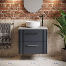 Balterley 2 Drawer Wall Hung Vanity Unit Grey Laminate Worktop, 600mm - thumbnail 8