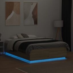 Berkfield Home Bed Frame with LED without Mattress Sonoma Oak 120x190 cm Small Double in Brown - thumbnail 4