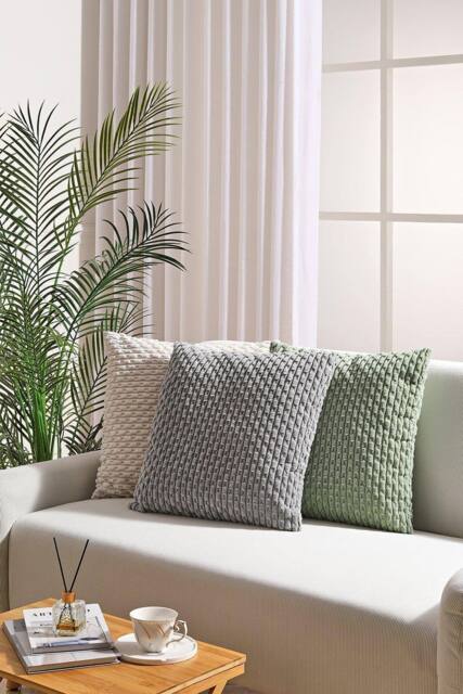 H&O Direct Corduroy Throw Pillow with Pillow Insert in Beige - Size: 45 cm x 45 cm - image 1