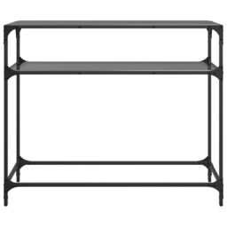 Berkfield Home Console Table with Black Glass Top98x35x81 cm Steel - Size: 98 x 35 x 81 cm - thumbnail 4