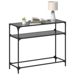 Berkfield Home Console Table with Black Glass Top98x35x81 cm Steel - Size: 98 x 35 x 81 cm - thumbnail 3