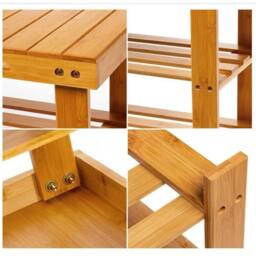 VOGREX Bamboo 3 Tier Shoe Storage Bench Hallway Organiser in Beige - thumbnail 4