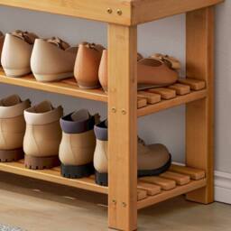 VOGREX Bamboo 3 Tier Shoe Storage Bench Hallway Organiser in Beige - thumbnail 5