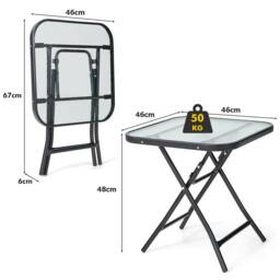 Costway Folding Square Patio Bistro Table Tempered W/ Glass Tabletop Outdoor Coffee Table in Black - thumbnail 5