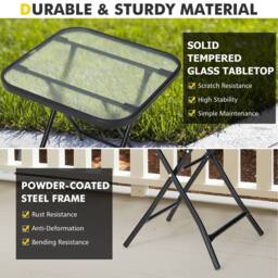 Costway Folding Square Patio Bistro Table Tempered W/ Glass Tabletop Outdoor Coffee Table in Black - thumbnail 4