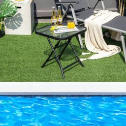 Costway Folding Square Patio Bistro Table Tempered W/ Glass Tabletop Outdoor Coffee Table in Black - thumbnail 6