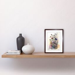 "Artery8 Wall Art Print Spring Wildflowers Watercolour Boho Artwork Framed 9X7 Inch in Brown - Size: W7"" x H9""" - thumbnail 2